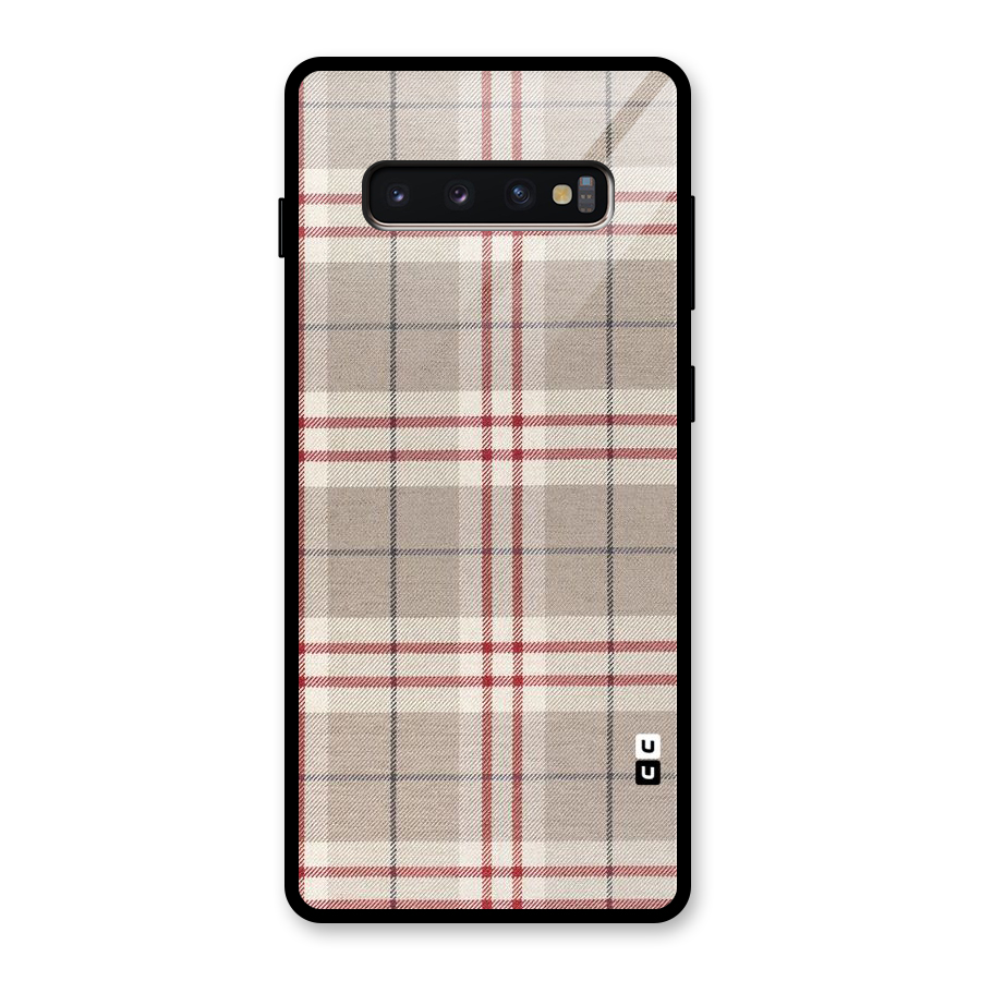 Beige Red Check Glass Back Case for Galaxy S10 Plus