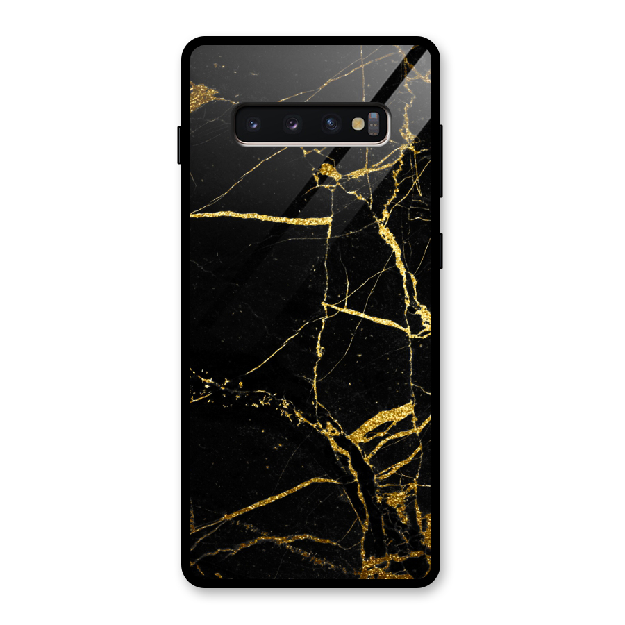 Black And Gold Design Glass Back Case for Galaxy S10 Plus