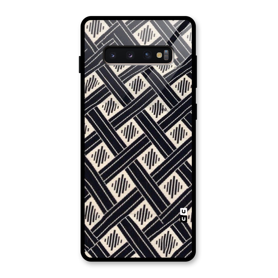 Black Beige Criscros Glass Back Case for Galaxy S10 Plus