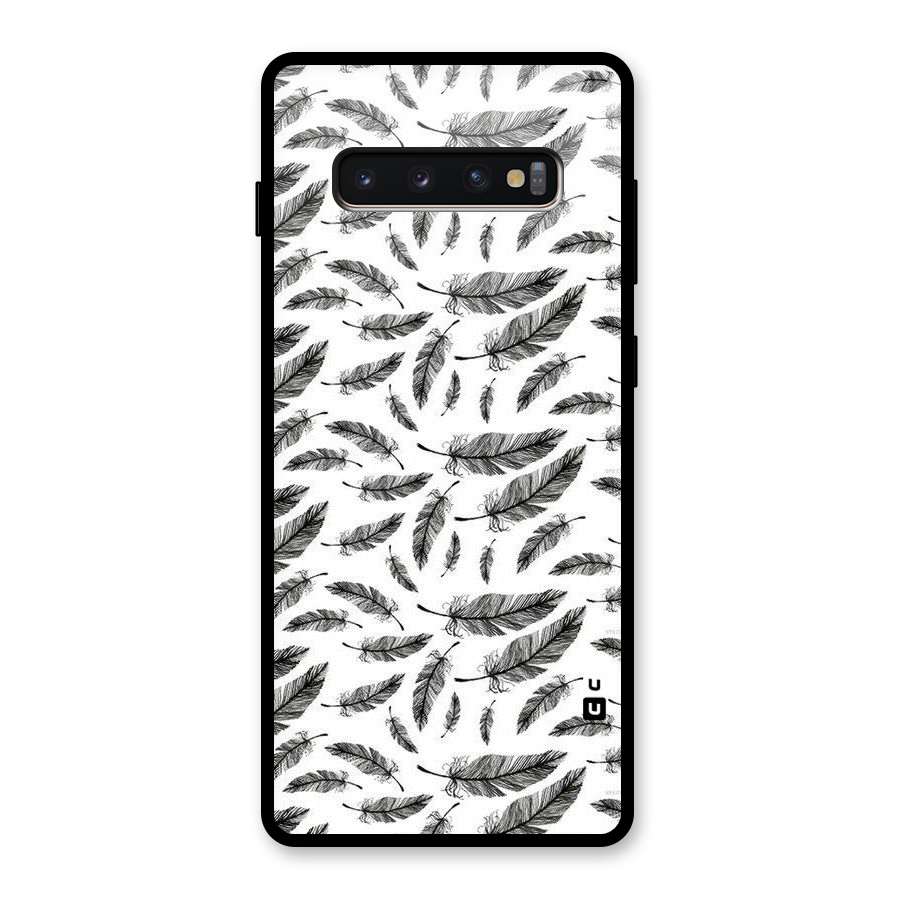 Black Feather Glass Back Case for Galaxy S10 Plus
