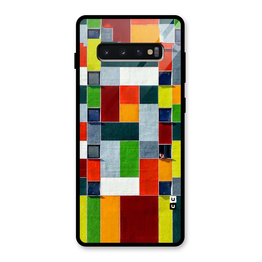 Block Color Design Glass Back Case for Galaxy S10 Plus