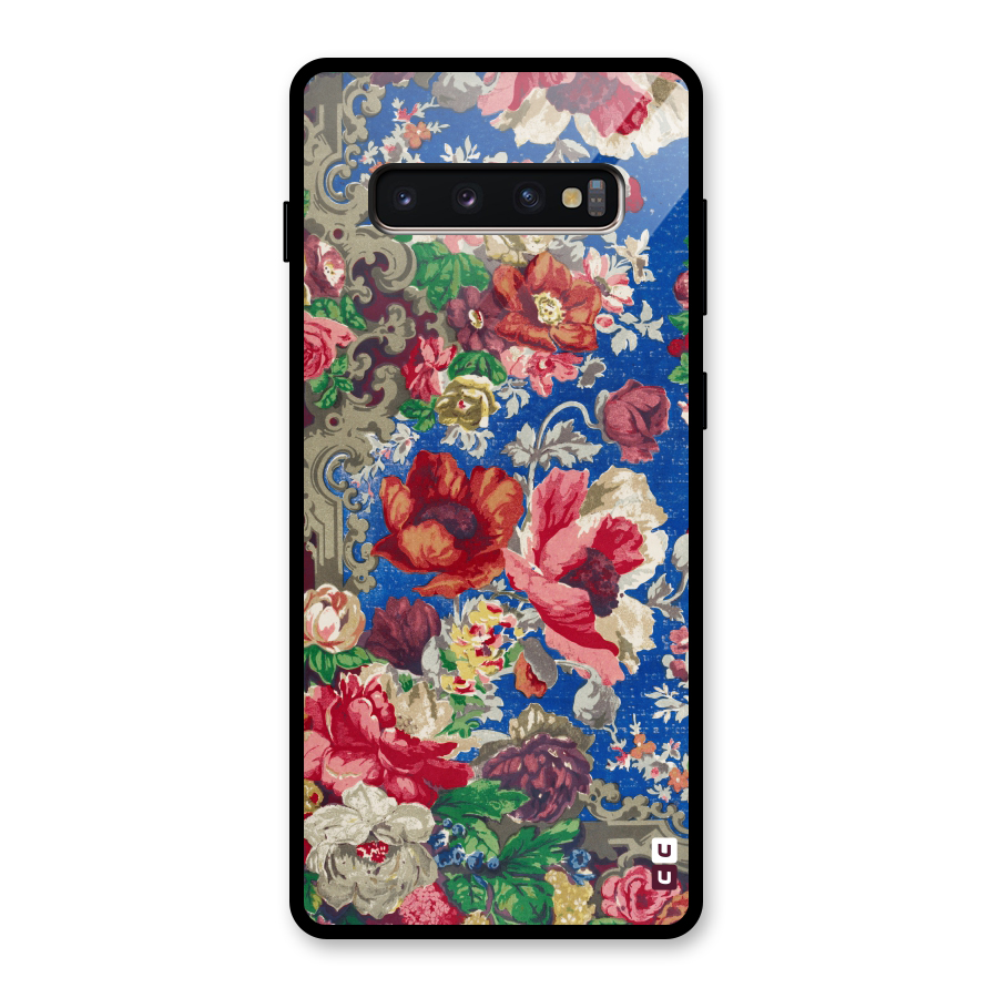 Block Printed Flowers Glass Back Case for Galaxy S10 Plus