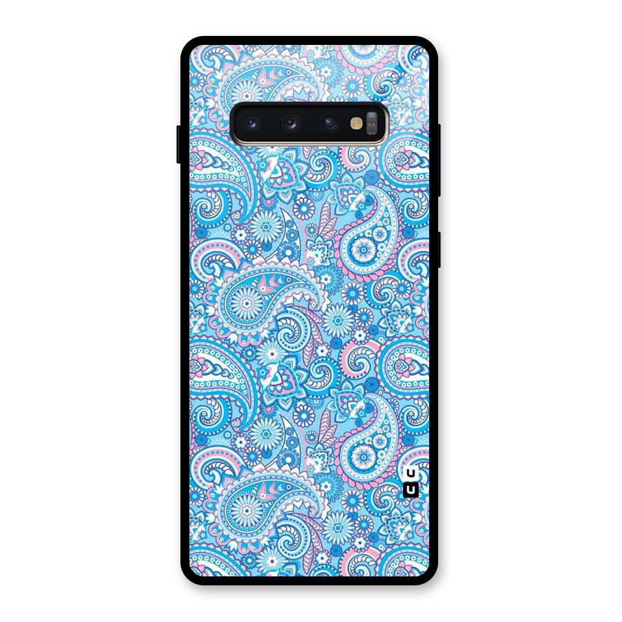 Blue Block Pattern Glass Back Case for Galaxy S10 Plus