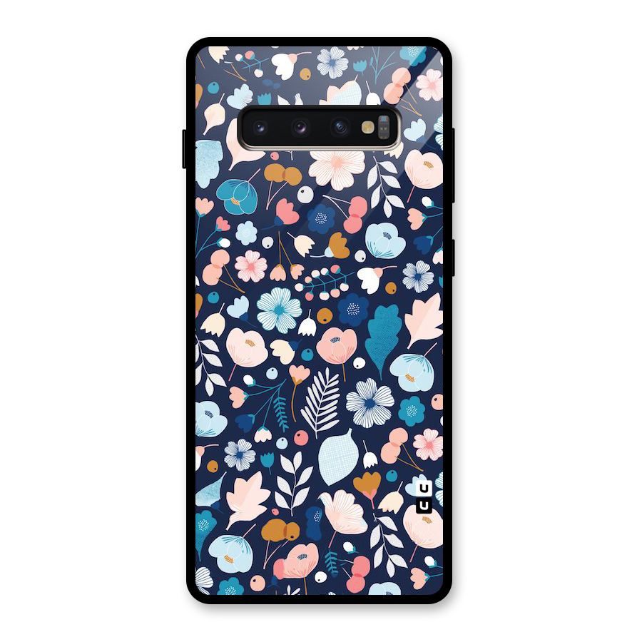 Blue Floral Glass Back Case for Galaxy S10 Plus