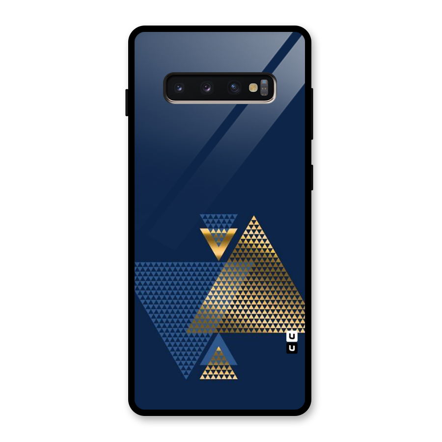 Blue Gold Triangles Glass Back Case for Galaxy S10 Plus