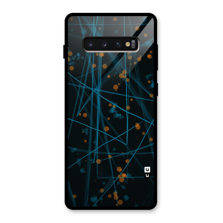 Blue Lines Gold Dots Glass Back Case for Galaxy S10 Plus