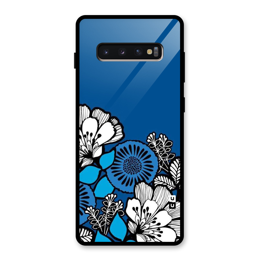 Blue White Flowers Glass Back Case for Galaxy S10 Plus