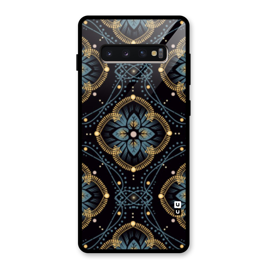 Blue With Black Flower Glass Back Case for Galaxy S10 Plus