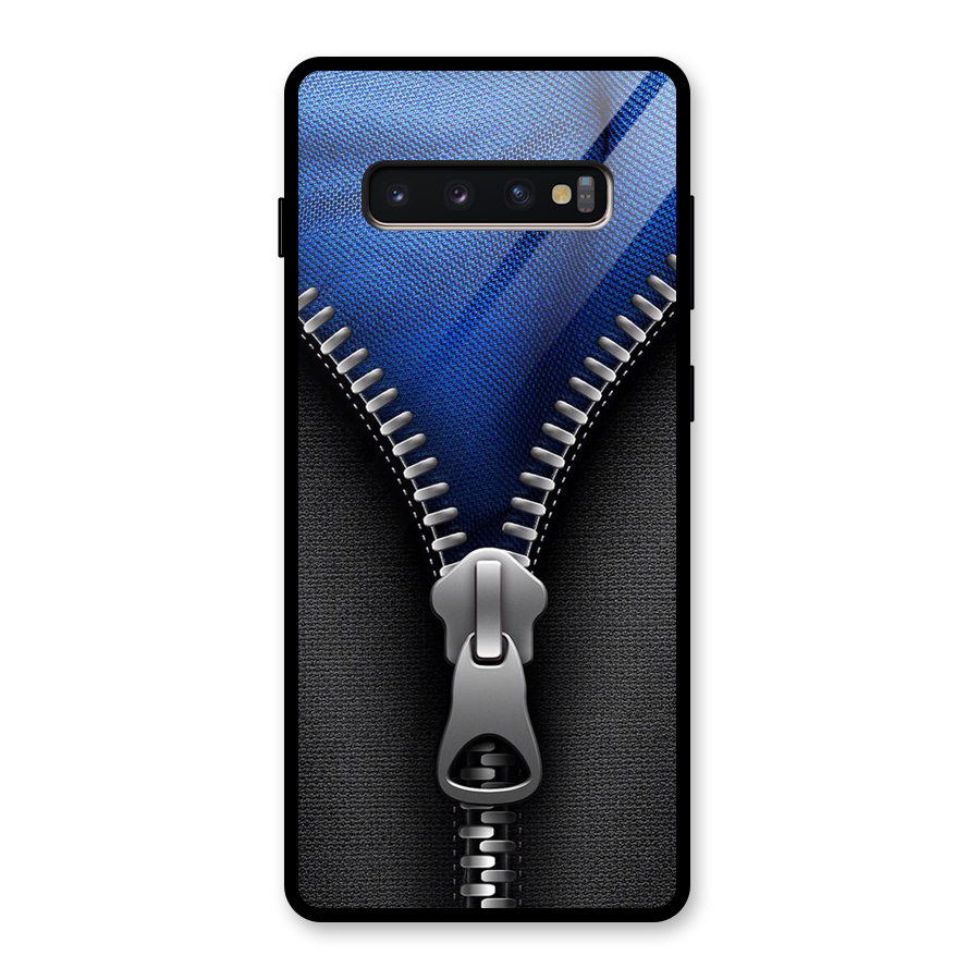 Blue Zipper Glass Back Case for Galaxy S10 Plus