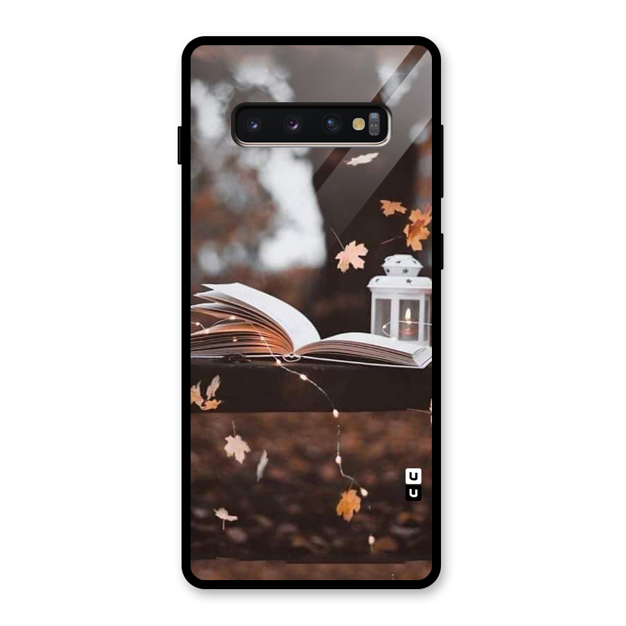 Book and Fall Leaves Glass Back Case for Galaxy S10 Plus