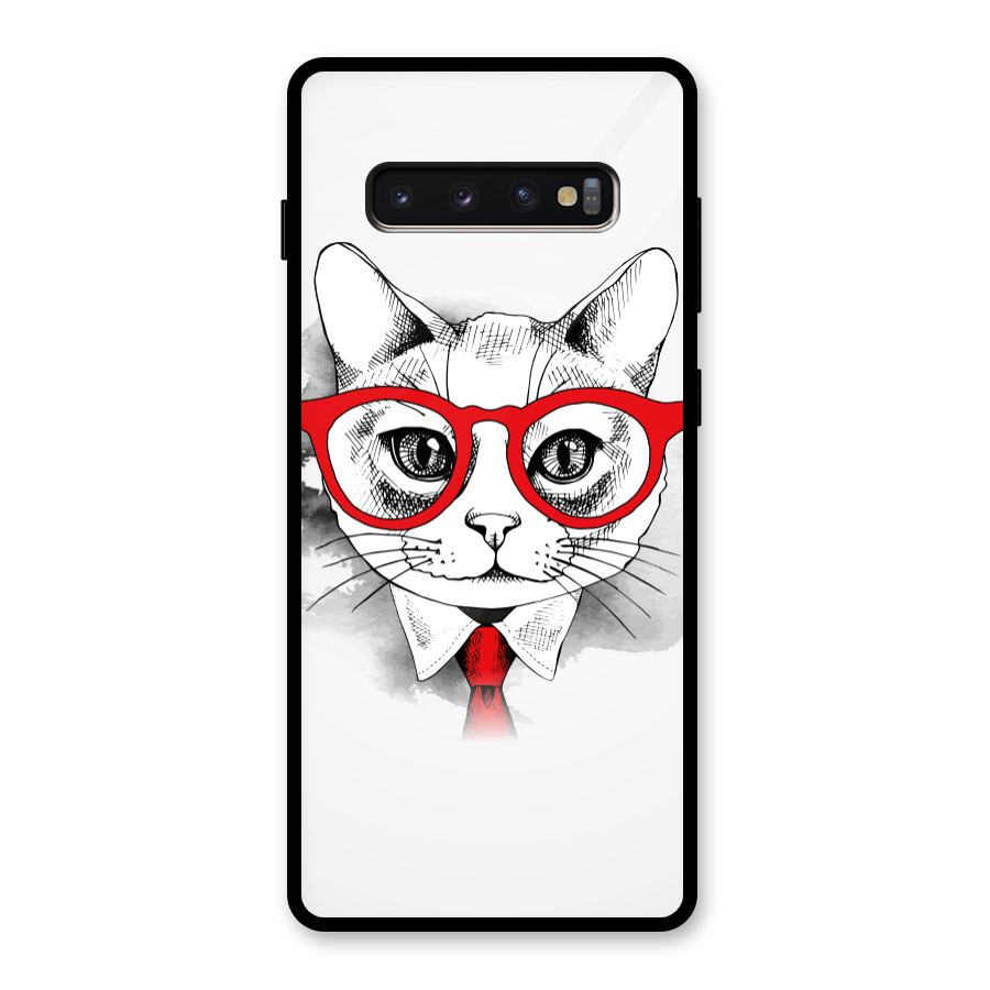 Business Cat Glass Back Case for Galaxy S10 Plus
