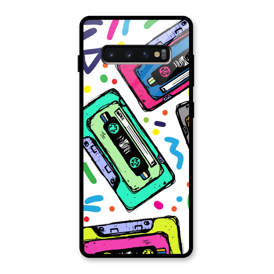 Cassette Pattern Glass Back Case for Galaxy S10 Plus