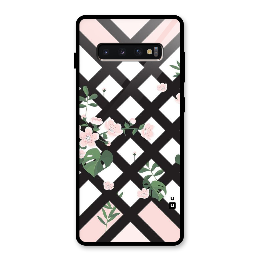 Check Floral Stripes Glass Back Case for Galaxy S10 Plus