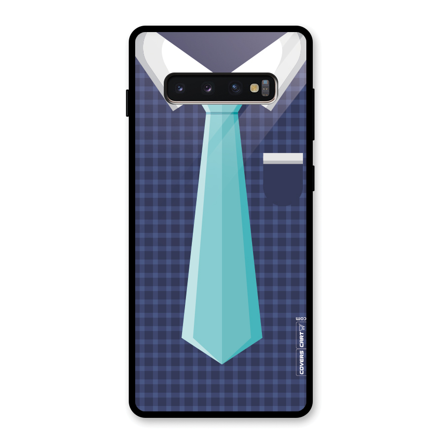 Checked Shirt Tie Glass Back Case for Galaxy S10 Plus
