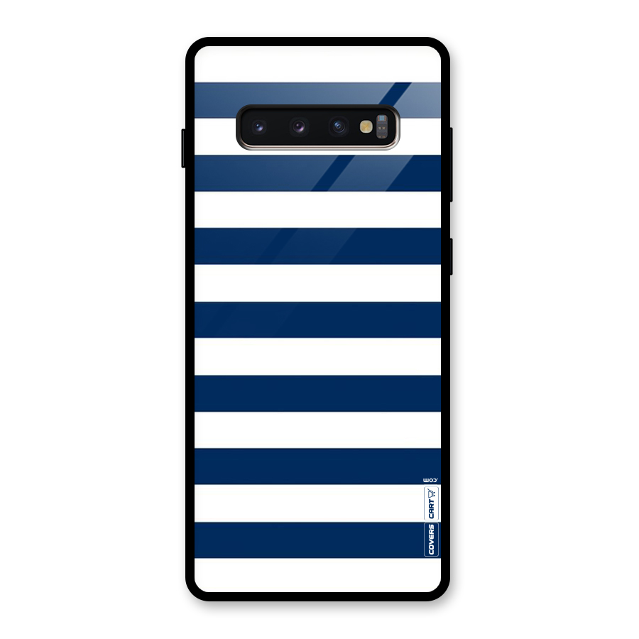 Classic Blue White Stripes Glass Back Case for Galaxy S10 Plus