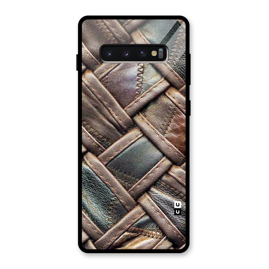 Classic Leather Belt Design Glass Back Case for Galaxy S10 Plus