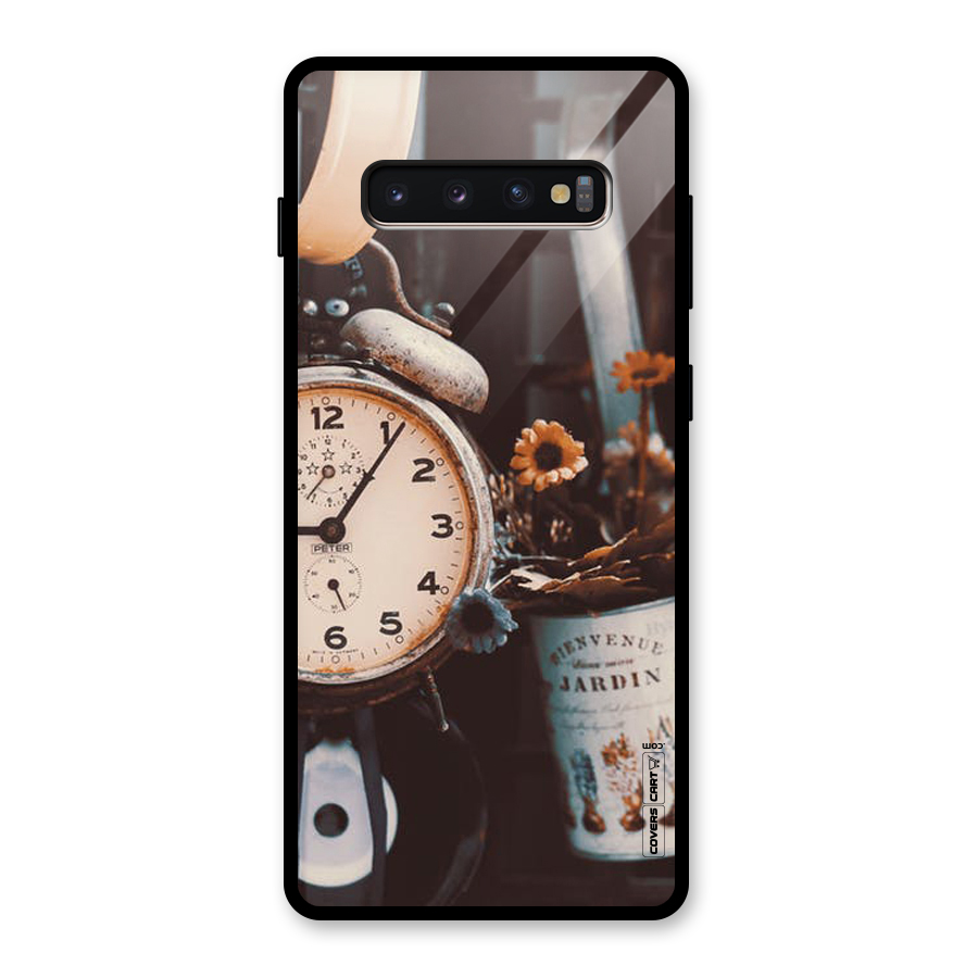 Clock And Flowers Glass Back Case for Galaxy S10 Plus
