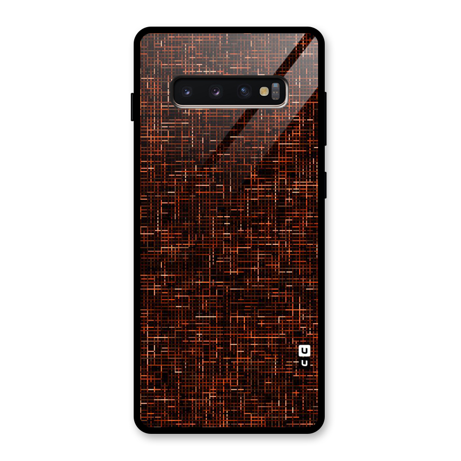 Criss Cross Brownred Pattern Glass Back Case for Galaxy S10 Plus