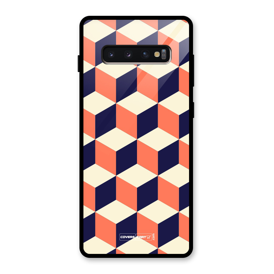 Cube Pattern Glass Back Case for Galaxy S10 Plus