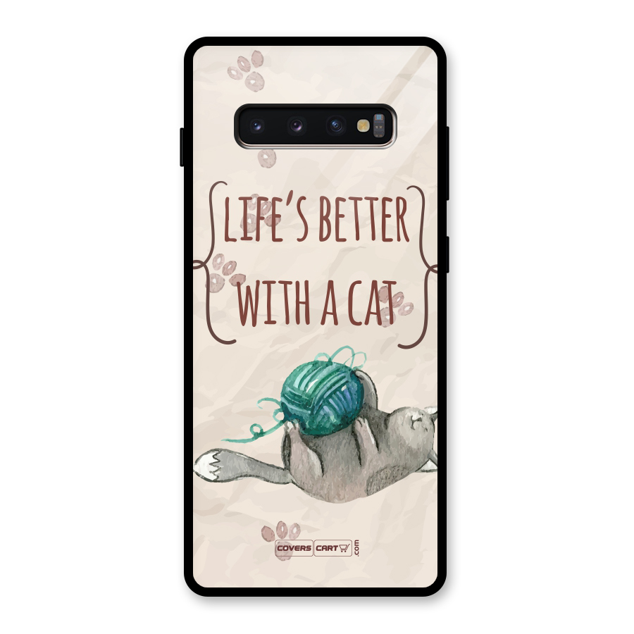 Cute Cat Glass Back Case for Galaxy S10 Plus