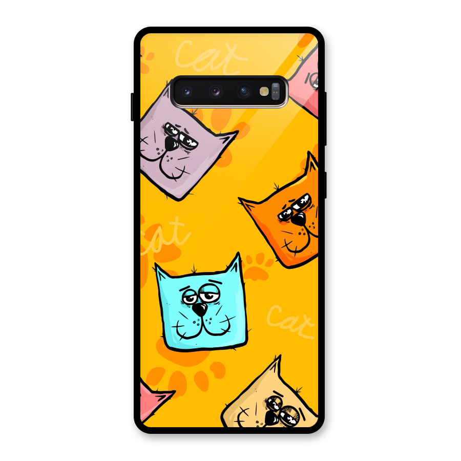 Cute Cat Pattern Glass Back Case for Galaxy S10 Plus