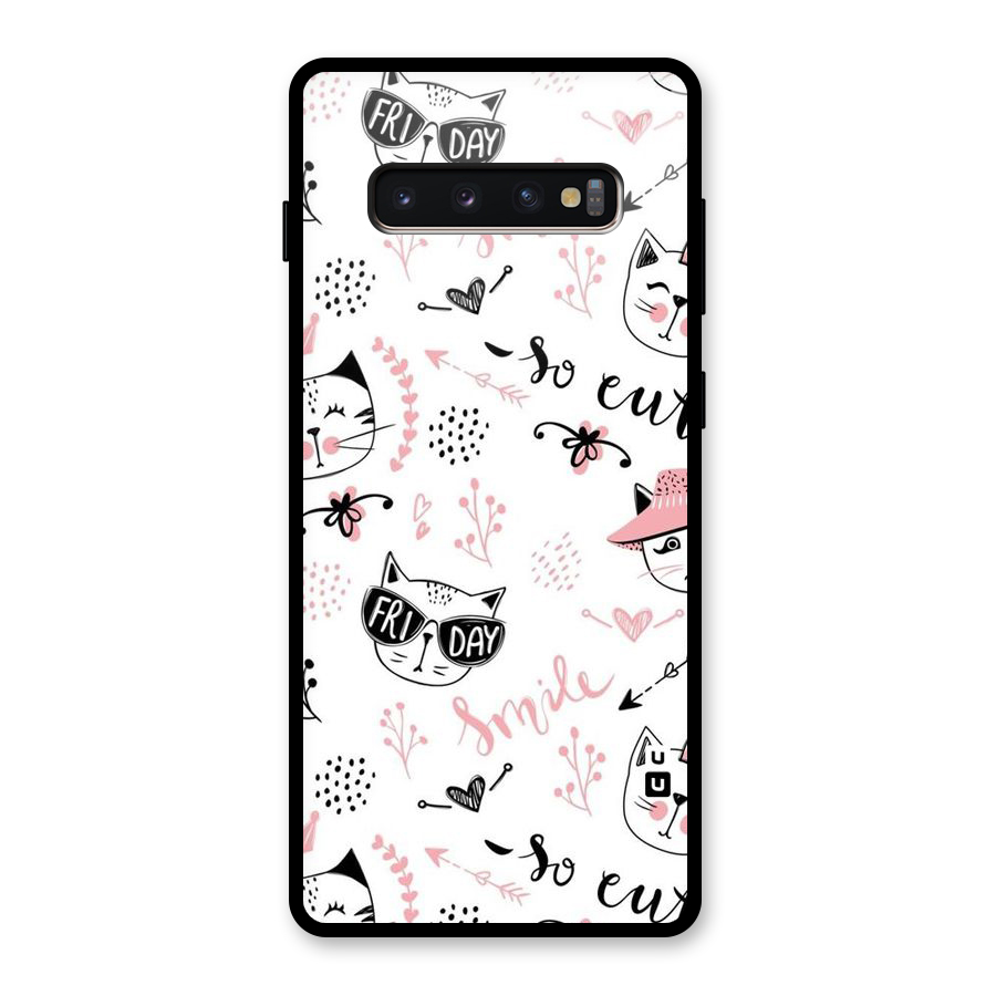 Cute Cat Swag Glass Back Case for Galaxy S10 Plus