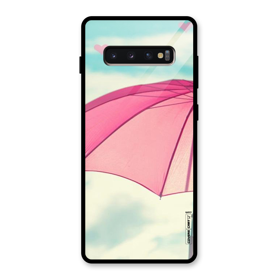 Cute Pink Umbrella Glass Back Case for Galaxy S10 Plus