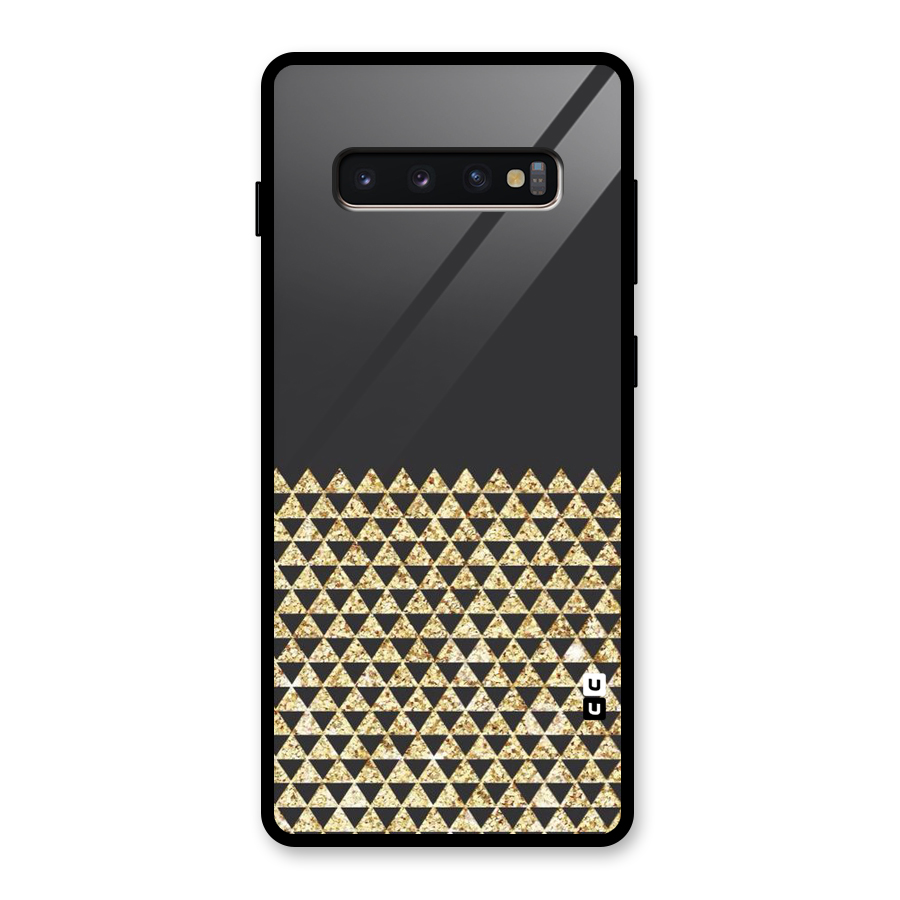Dark Grey Golden Triangles Glass Back Case for Galaxy S10 Plus