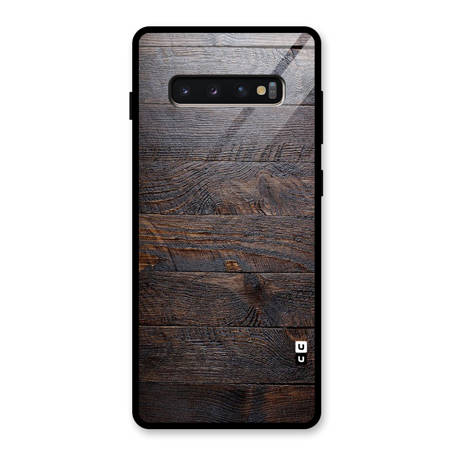 Dark Wood Printed Glass Back Case for Galaxy S10 Plus