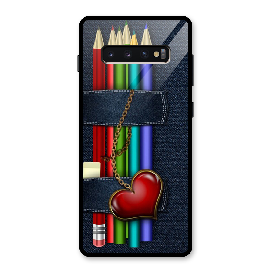 Denim Colorful Pencils Glass Back Case for Galaxy S10 Plus