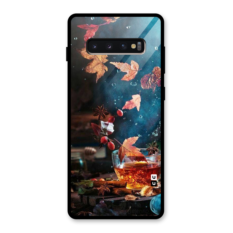 Falling Leaves Tea Glass Back Case for Galaxy S10 Plus