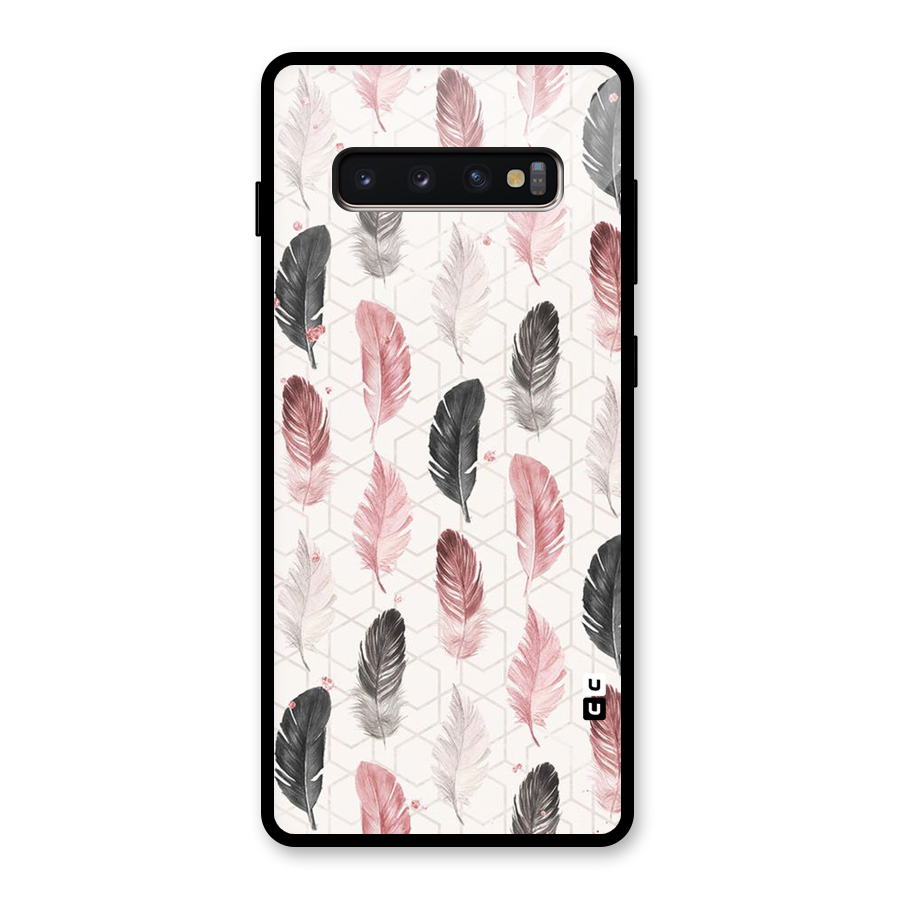 Feather Line Pattern Glass Back Case for Galaxy S10 Plus