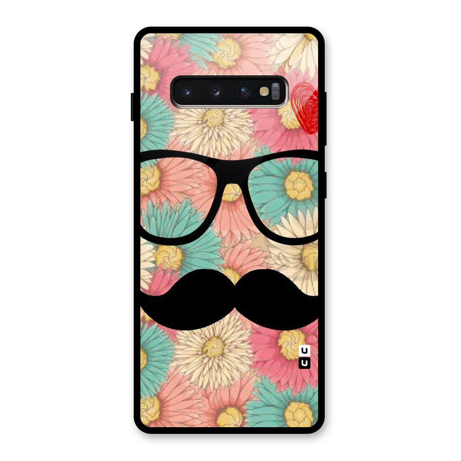 Floral Moustache Glass Back Case for Galaxy S10 Plus