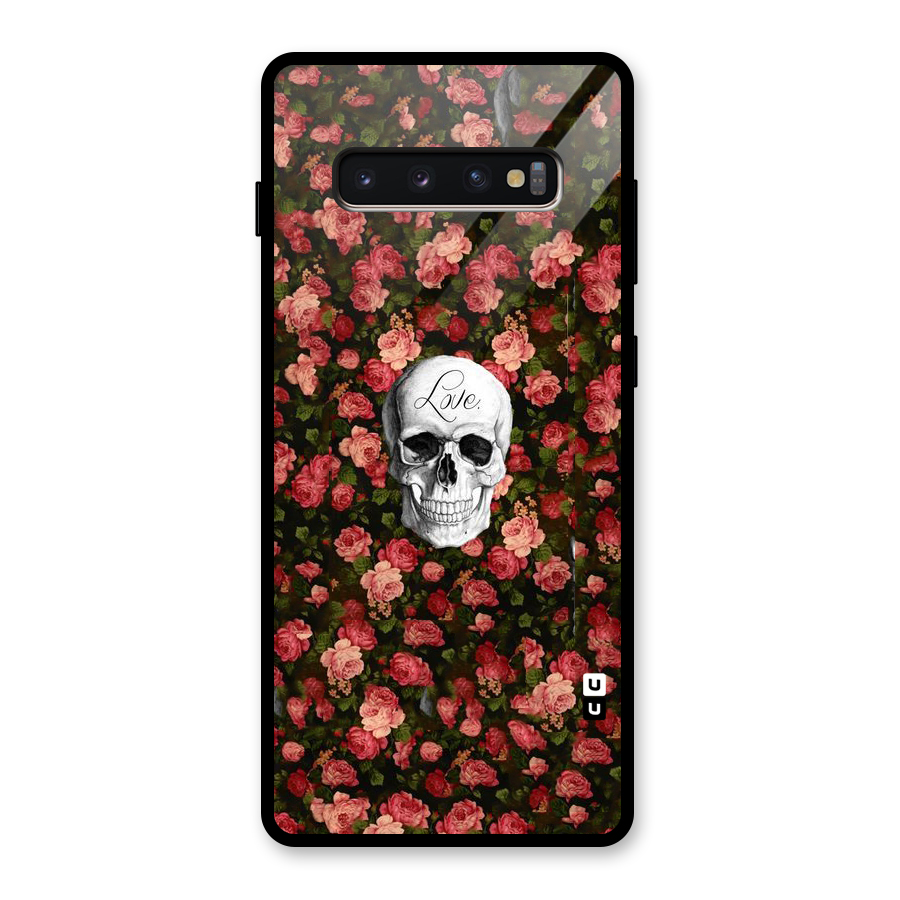 Floral Skull Love Glass Back Case for Galaxy S10 Plus