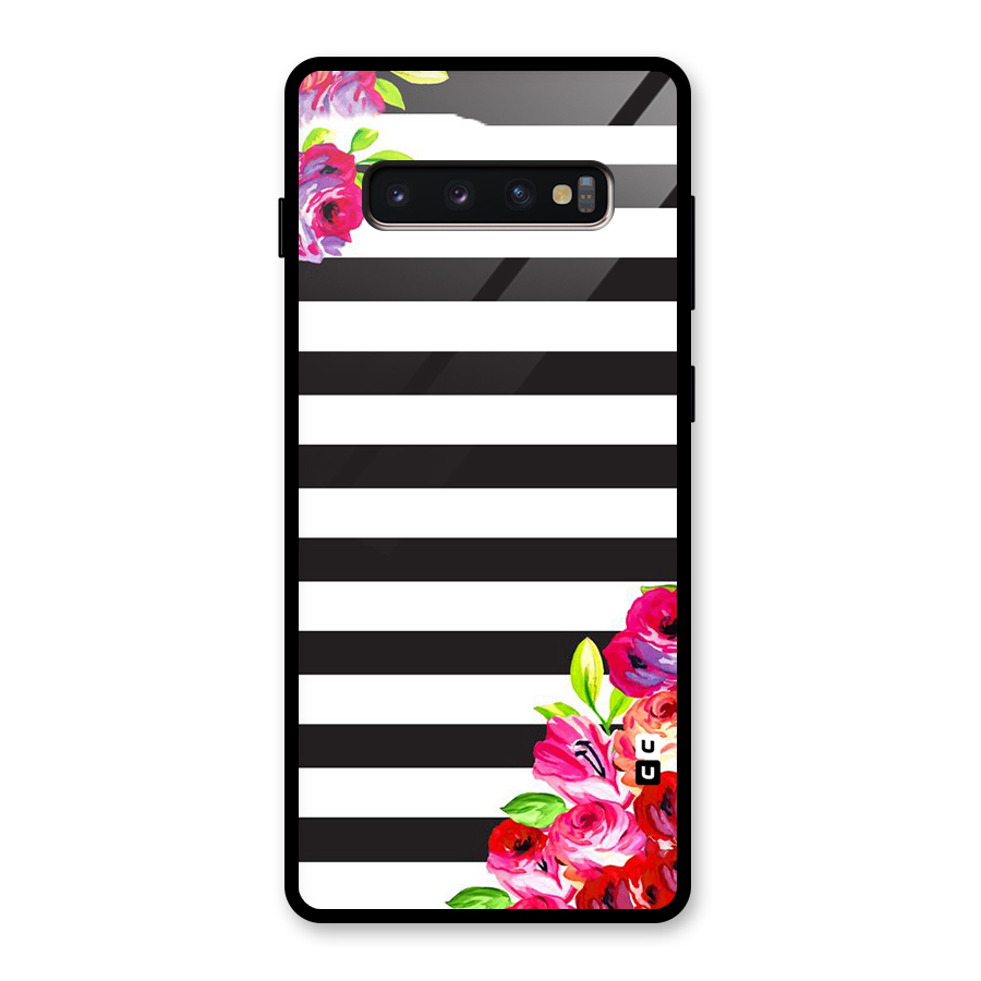 Floral Stripes Glass Back Case for Galaxy S10 Plus
