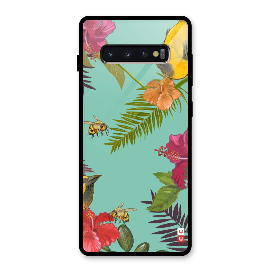 Flower Bird and Bee Glass Back Case for Galaxy S10 Plus