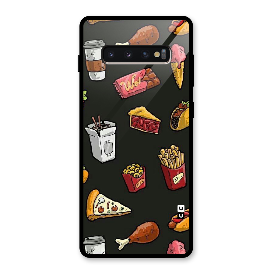 Foodie Pattern Glass Back Case for Galaxy S10 Plus