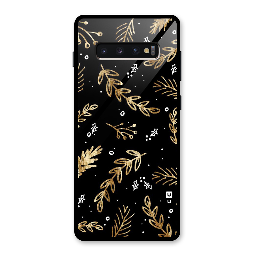 Gold Palm Leaves Glass Back Case for Galaxy S10 Plus