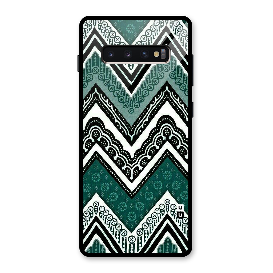 Green Chevron Glass Back Case for Galaxy S10 Plus