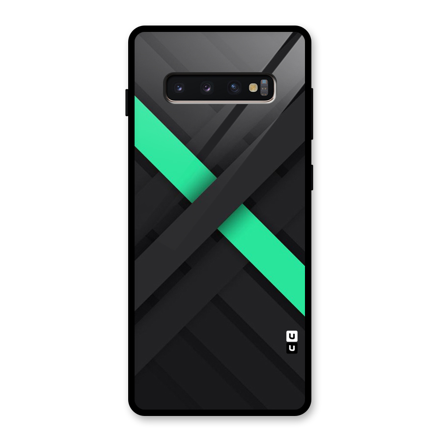 Green Stripe Diagonal Glass Back Case for Galaxy S10 Plus