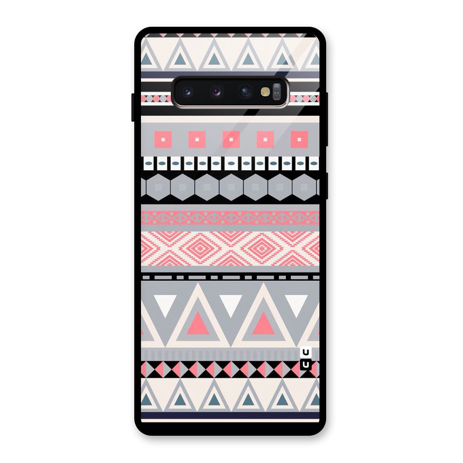 Grey Pink Pattern Glass Back Case for Galaxy S10 Plus