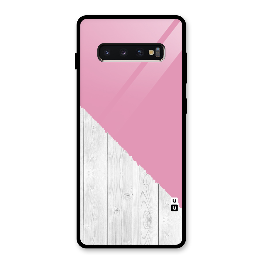 Grey Pink Wooden Design Glass Back Case for Galaxy S10 Plus