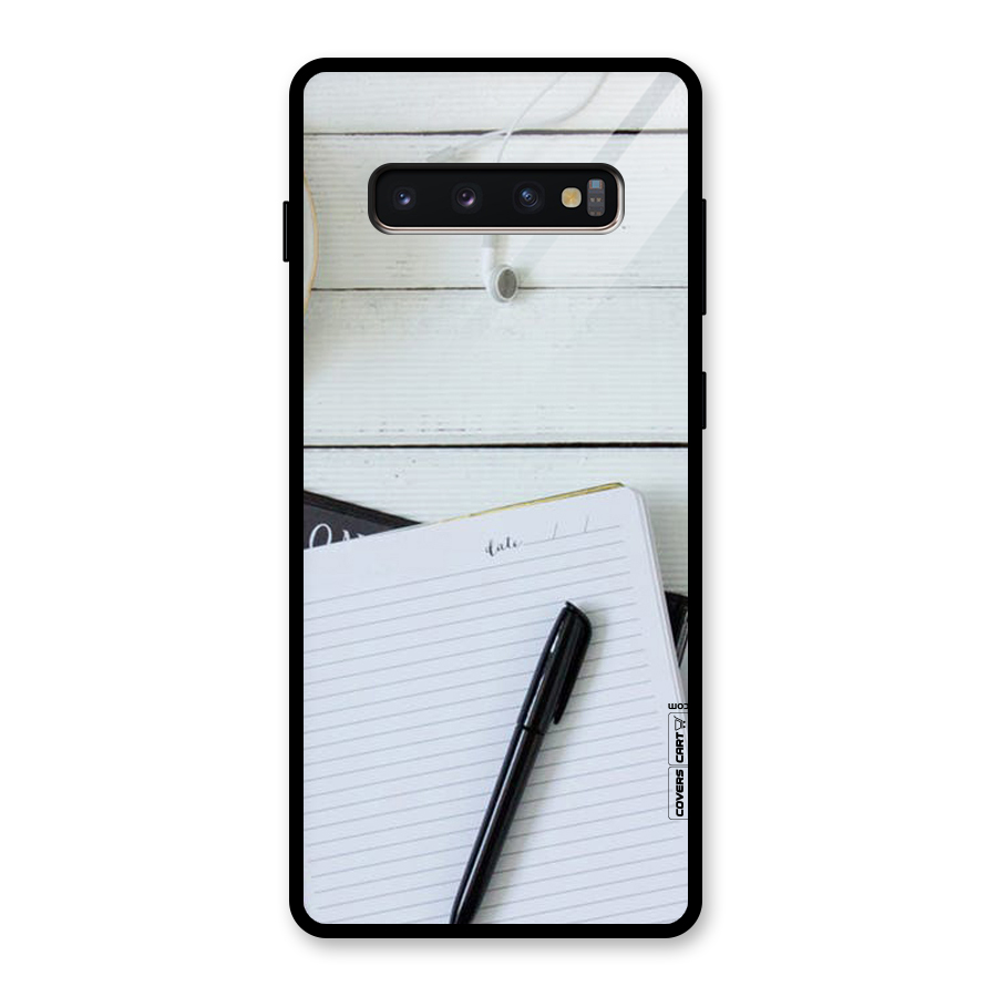 Headphones Notes Glass Back Case for Galaxy S10 Plus