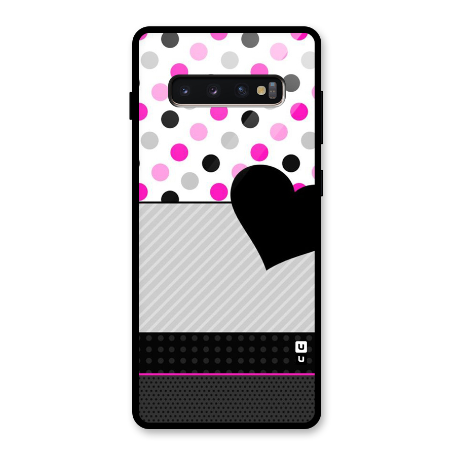 Heart Polka Stripes Glass Back Case for Galaxy S10 Plus