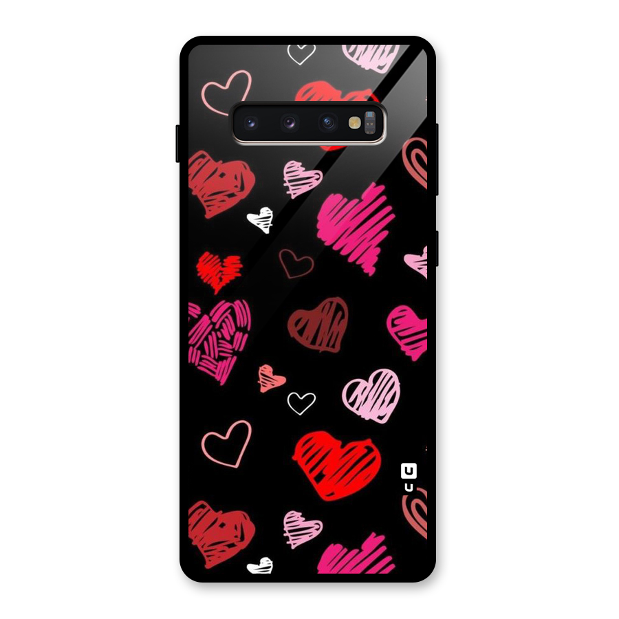 Hearts Art Pattern Glass Back Case for Galaxy S10 Plus