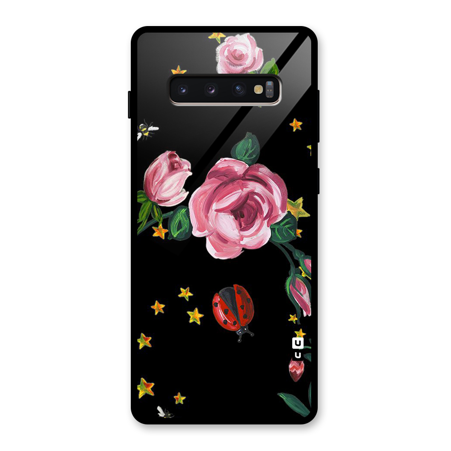 Ladybird And Floral Glass Back Case for Galaxy S10 Plus