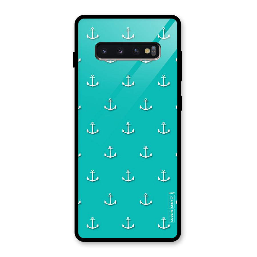 Light Blue Anchor Glass Back Case for Galaxy S10 Plus