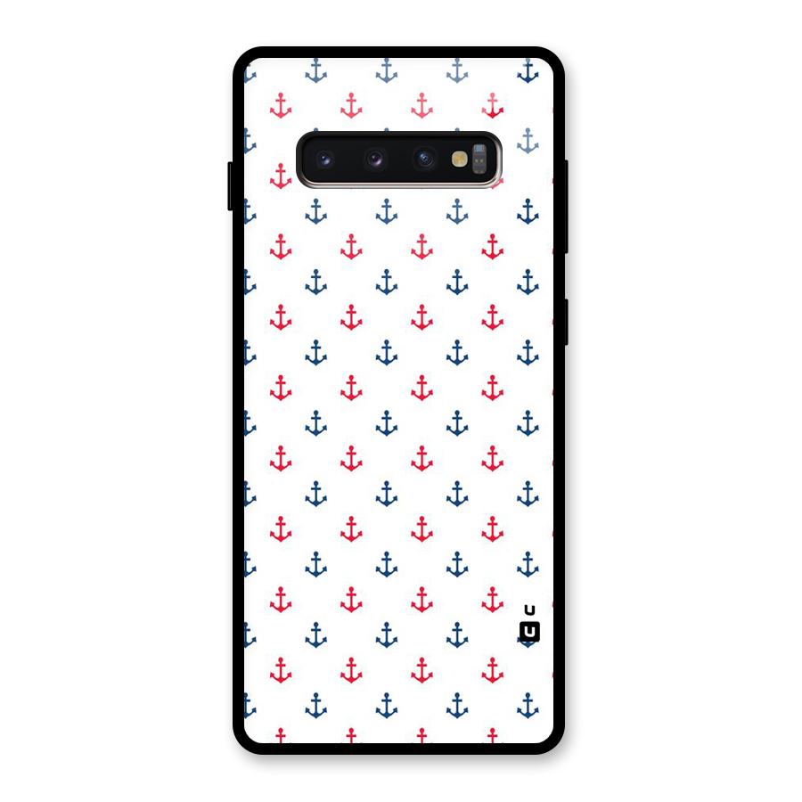 Minimal Anchor Pattern Glass Back Case for Galaxy S10 Plus
