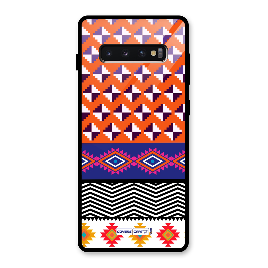 Mixed Pattern Aztec Glass Back Case for Galaxy S10 Plus