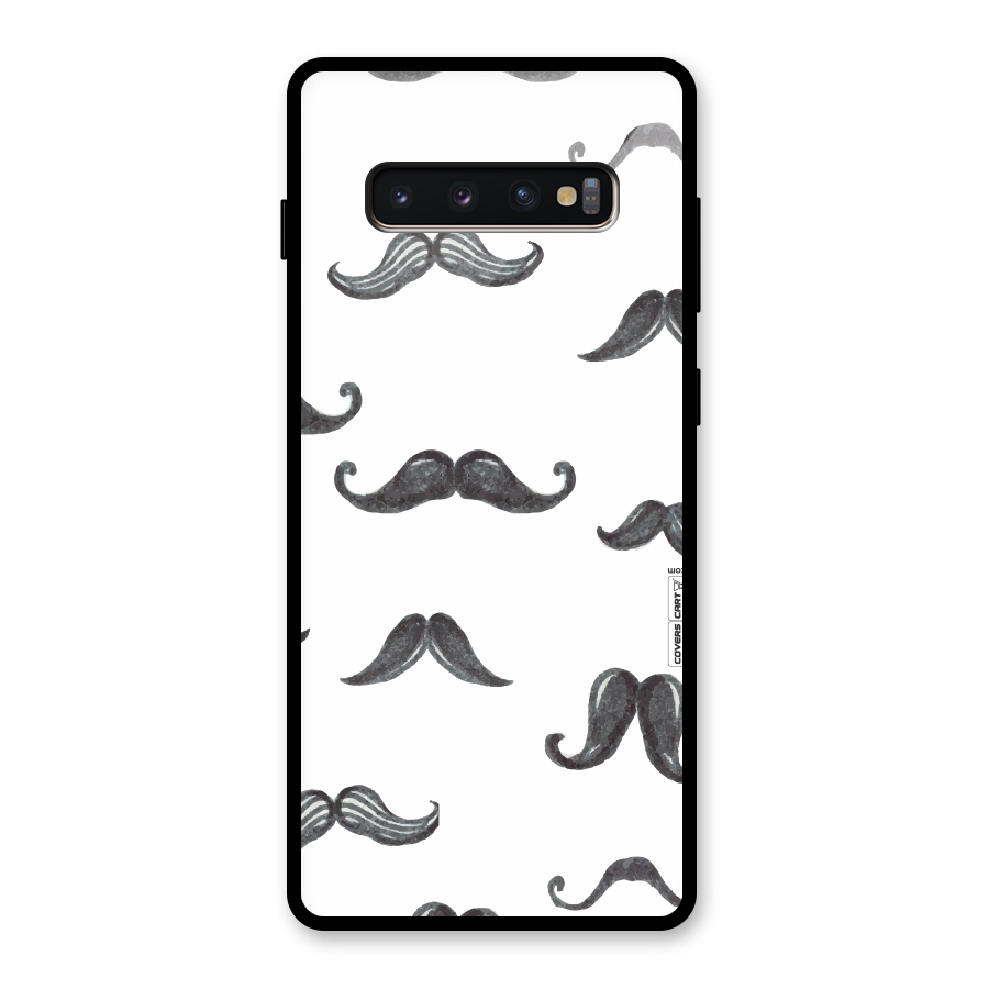 Moustache Pattern (Black) Glass Back Case for Galaxy S10 Plus